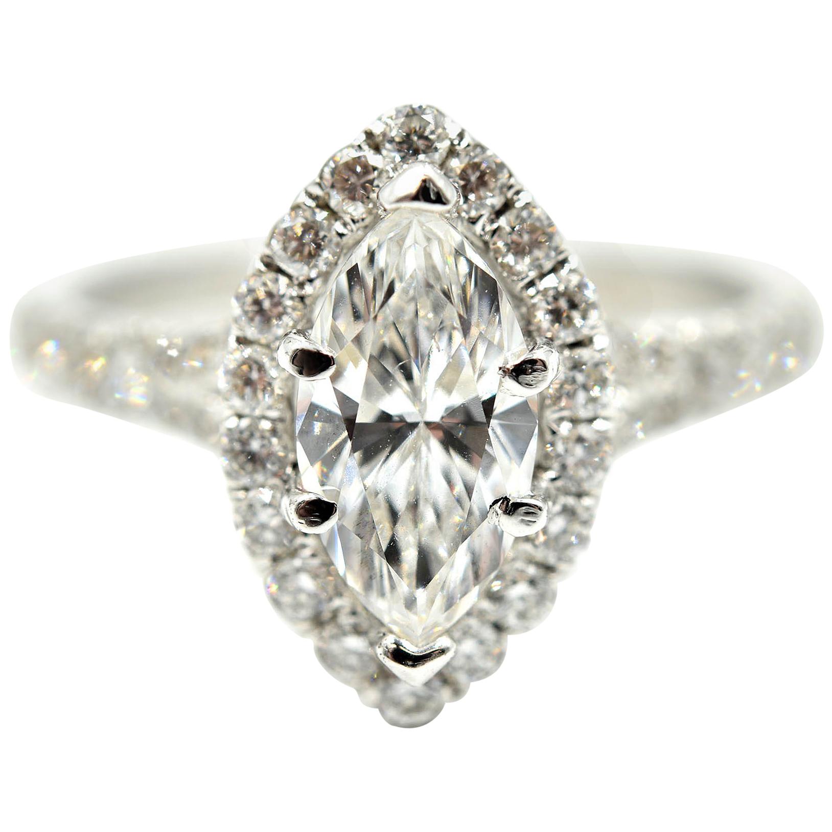 Marquise Cut 1.00 Carat Diamond Halo Engagement Ring