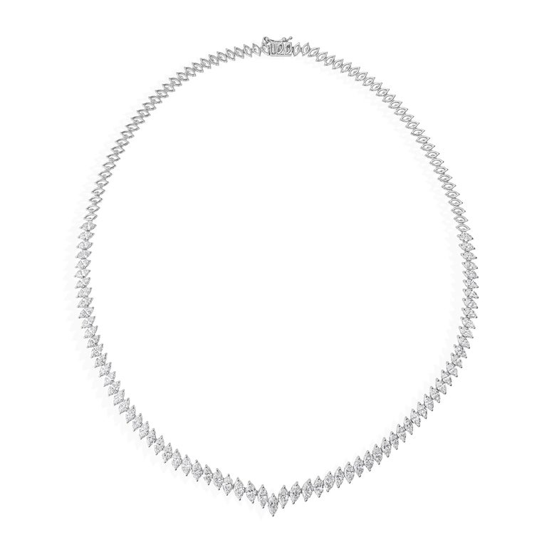 Collier Tennis Diamant Lab Créé Marquise - 15 Carats, Or Blanc 14K, Longueur 18 Pouces, Neuf