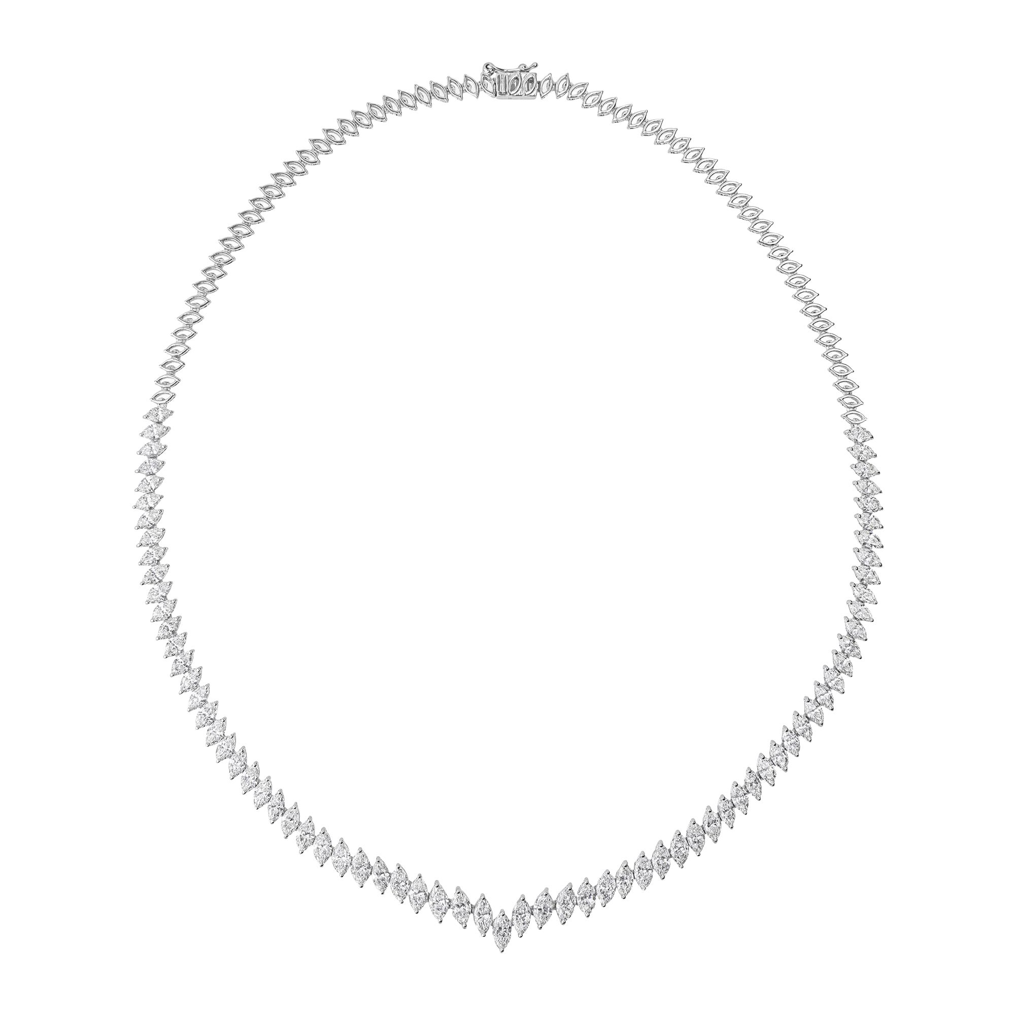 Marquise Cut 11,86 Karat Diamant V Form Tennis Halskette aus 14 Karat Weißgold im Angebot