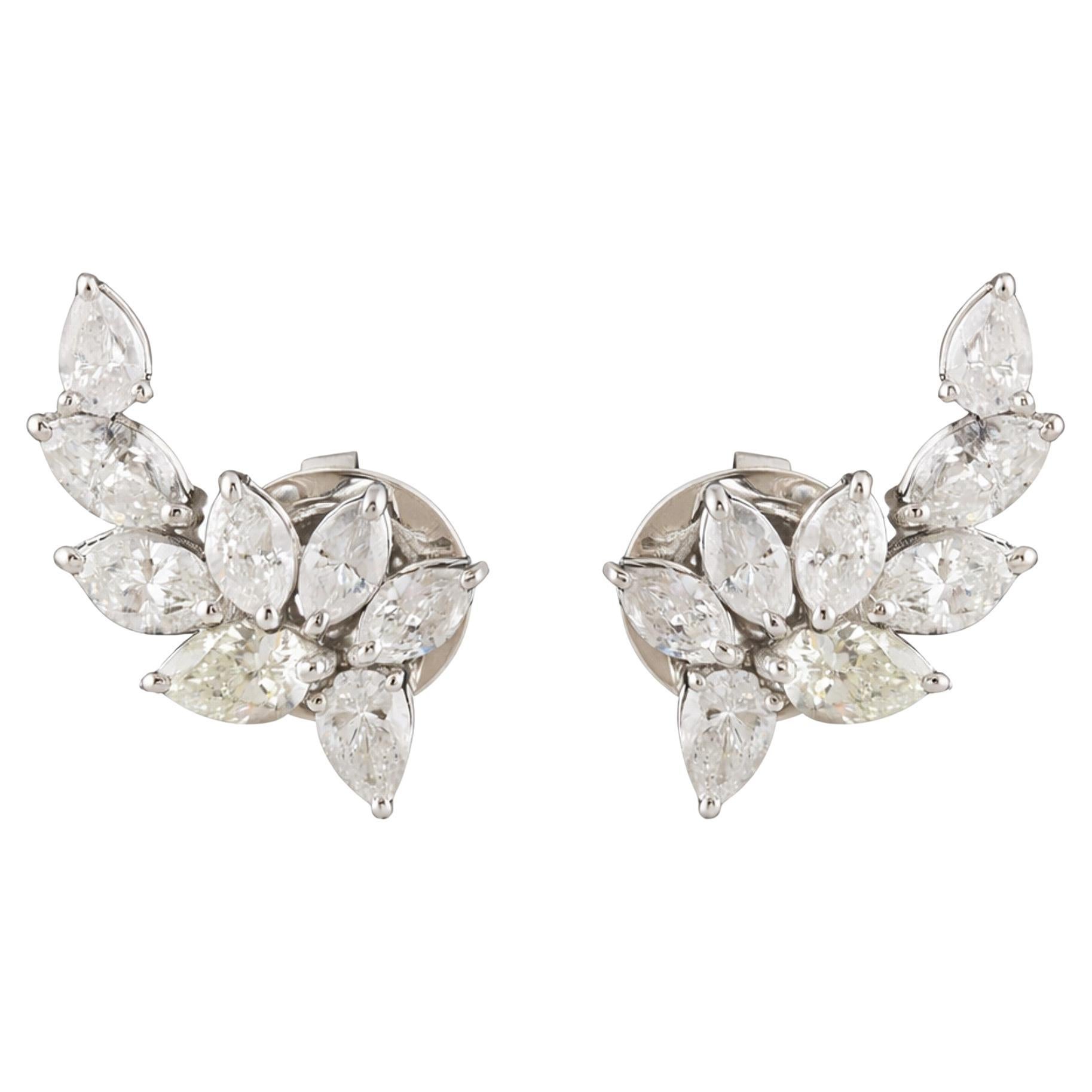 Natural Diamond Ear Climber Earrings in 18K White Gold 1.28 Carats