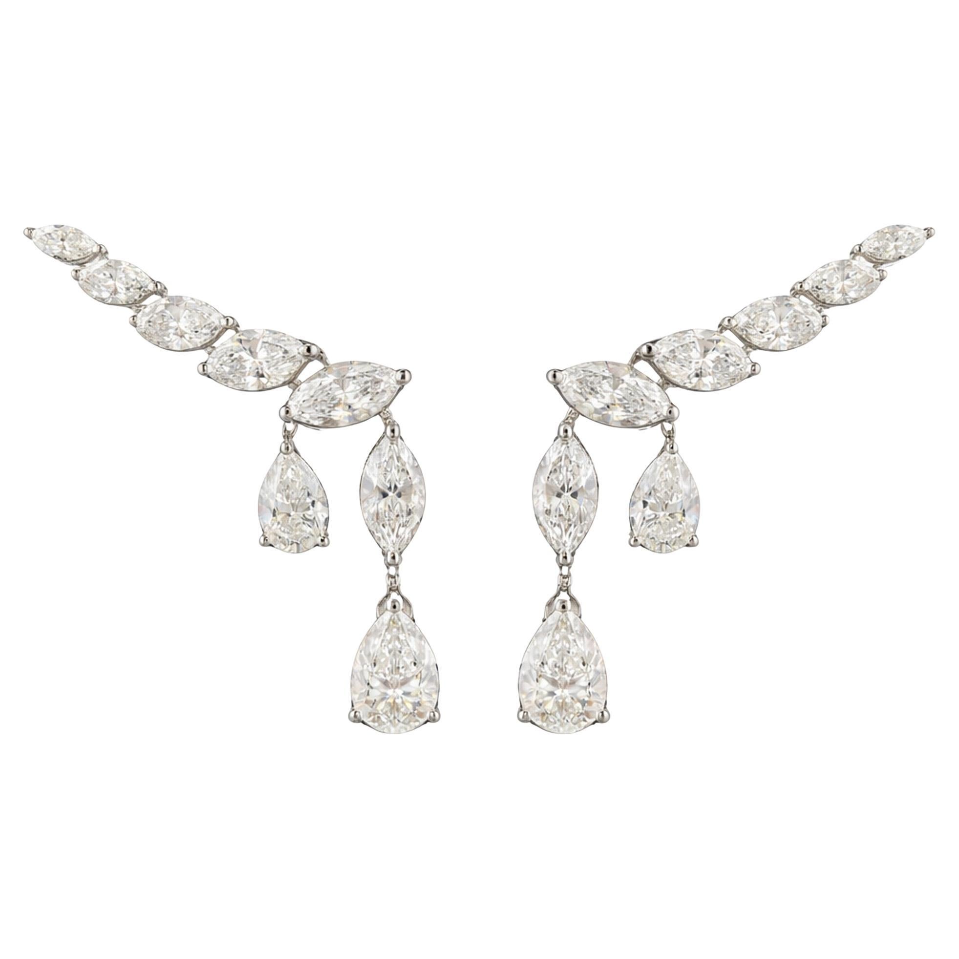 Pendientes de gota de diamantes talla marquesa de 1,65 quilates Joyas de oro blanco de 14k
