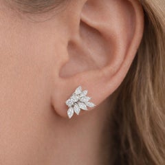 Natural Diamond Floral Cluster Earrings 1.68 Carats in 18K White Gold