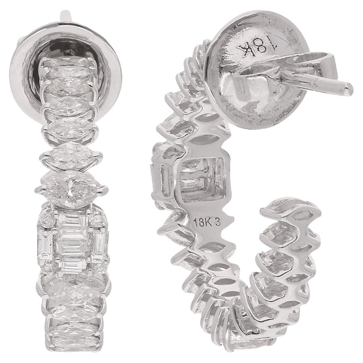 Moderne Boucles d'oreilles Marquise Cut 1.71 Ct SI/H Diamond Open Hoop Ears Fine 14k White Gold en vente