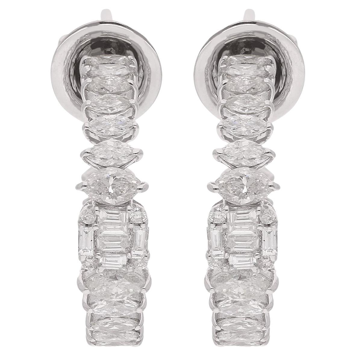Boucles d'oreilles Marquise Cut 1.71 Ct SI/H Diamond Open Hoop Ears Fine 14k White Gold Pour femmes en vente