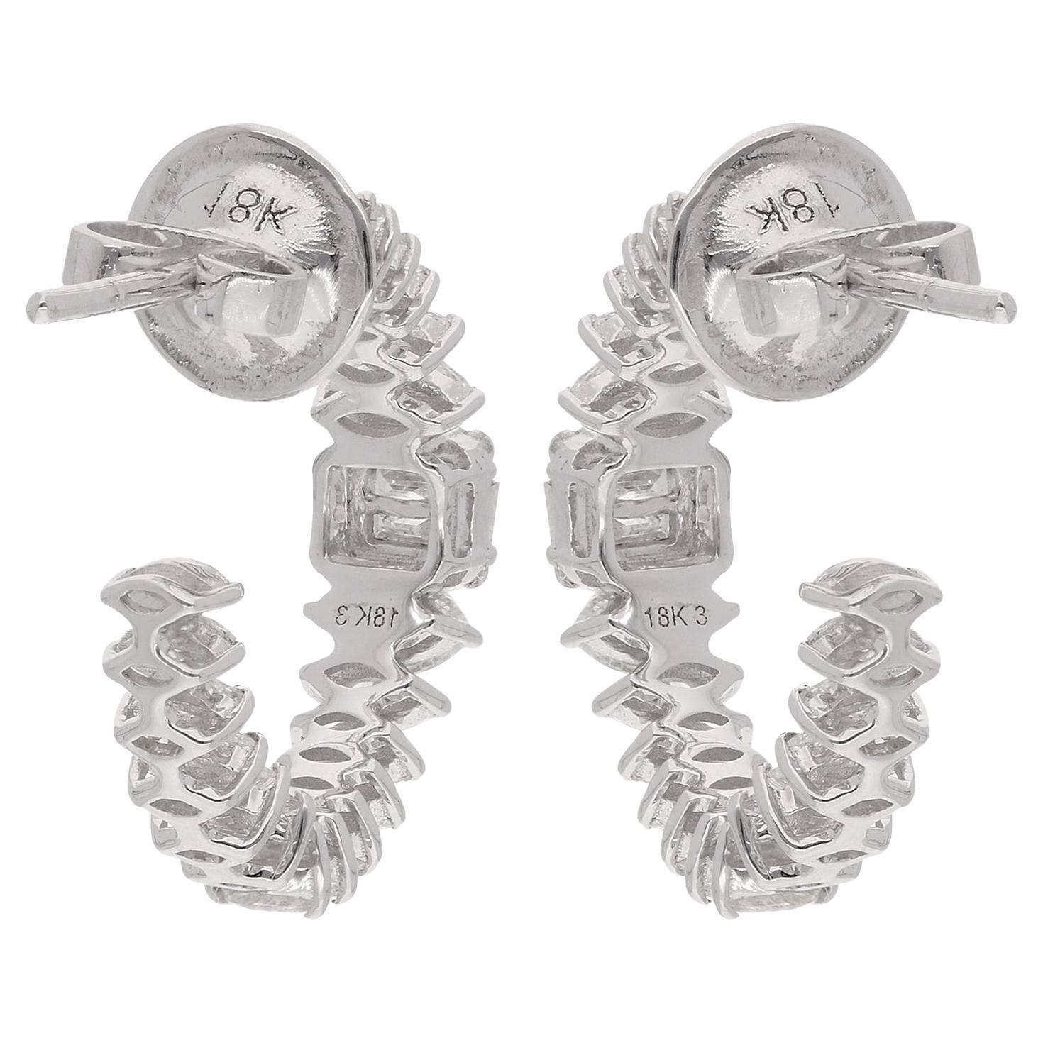 Boucles d'oreilles Marquise Cut 1.71 Ct SI/H Diamond Open Hoop Ears Fine 18k White Gold Neuf - En vente à Diera, Dubai