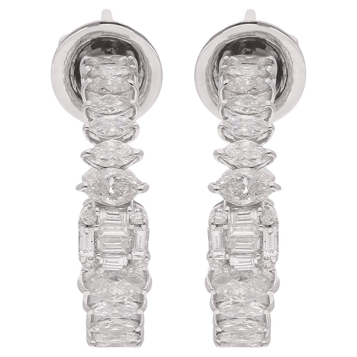 Boucles d
oreilles Marquise Cut 1.71 Ct SI/H Diamond Open Hoop Ears Fine 18k White Gold