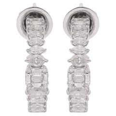 Boucles d
oreilles Marquise Cut 1.71 Ct SI/H Diamond Open Hoop Ears Fine 18k White Gold