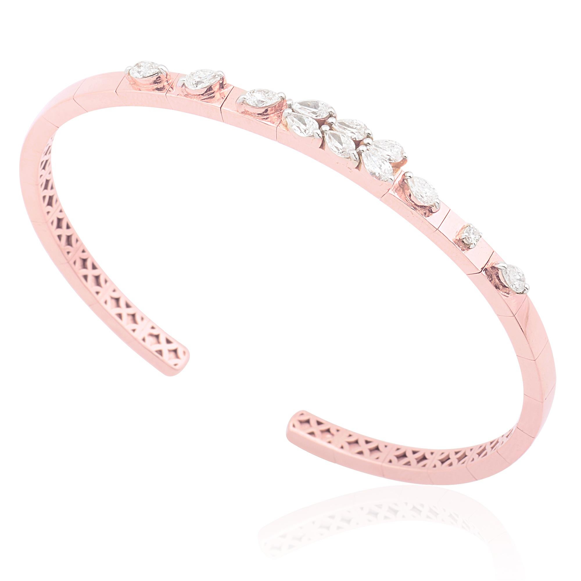 De las mujeres Marquise Cut 1Ct SI/H Diamond Wedding Cuff Bracelet 14k Yellow Gold Jewelry Gift en venta