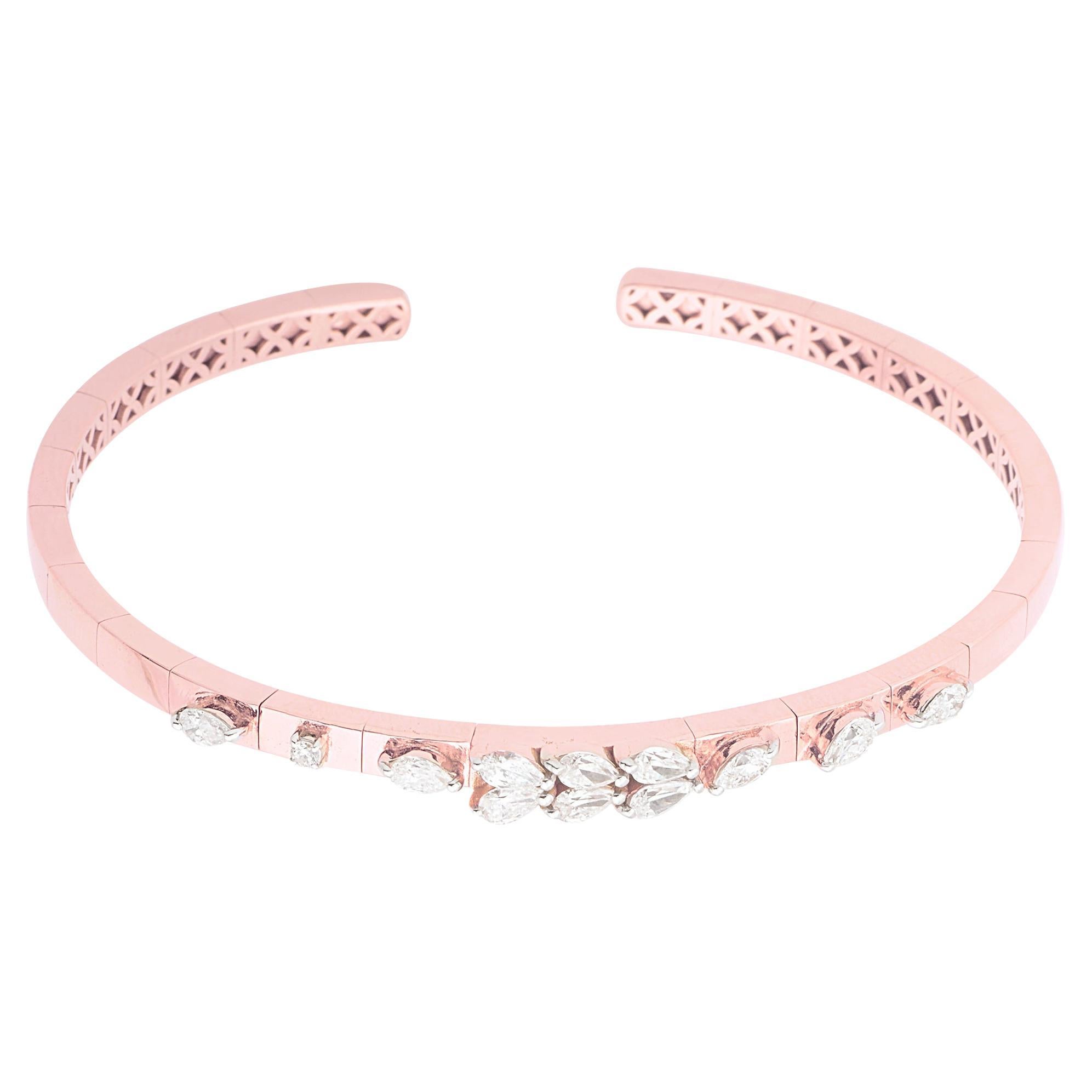 Spectrum Jewels 1 Carat SI/H Natural Diamond 14 Karat Rose Gold Cuff Bracelet