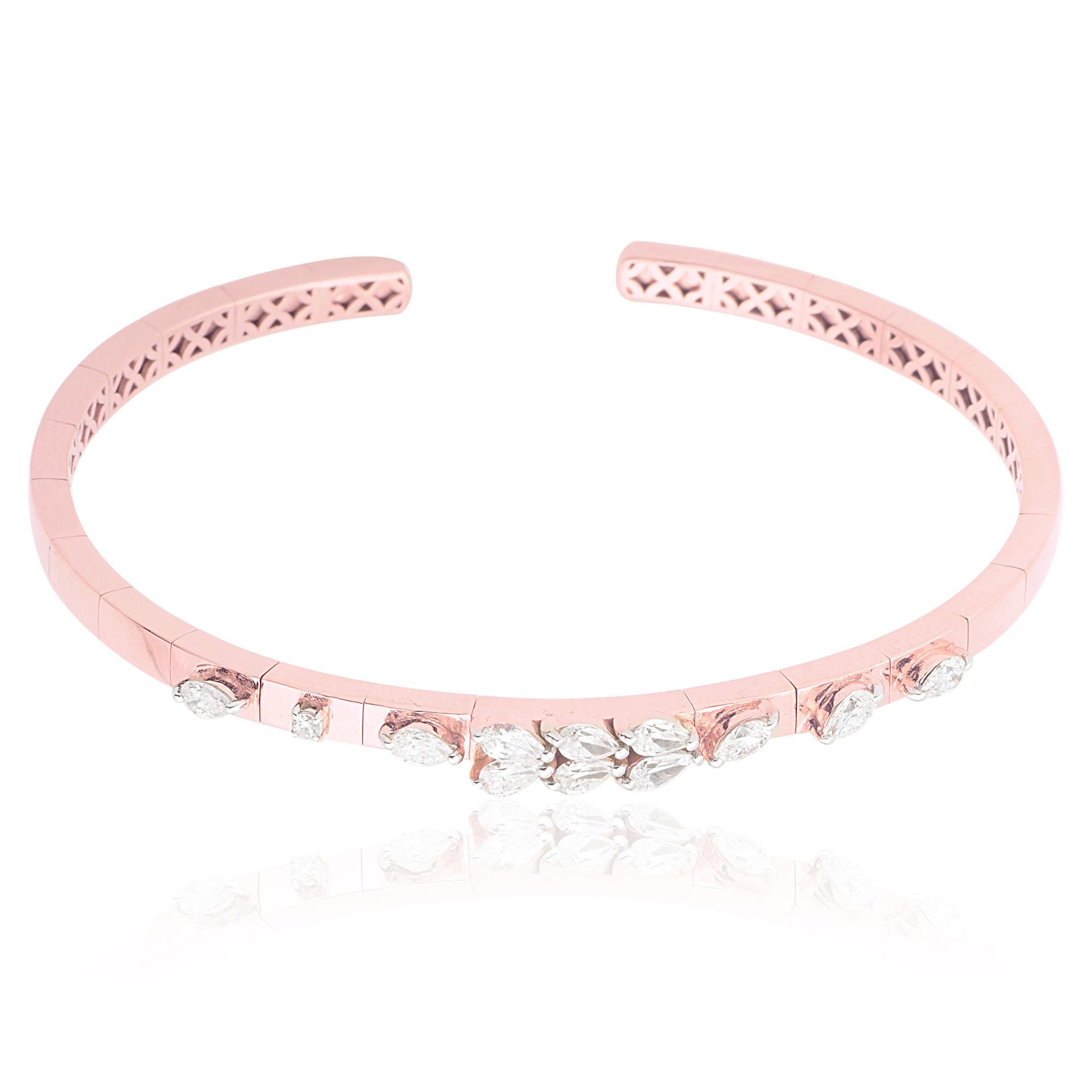 Spectrum Jewels 1 Carat SI/H Natural Diamond 18 Karat Rose Gold Cuff Bracelet In New Condition For Sale In Diera, Dubai