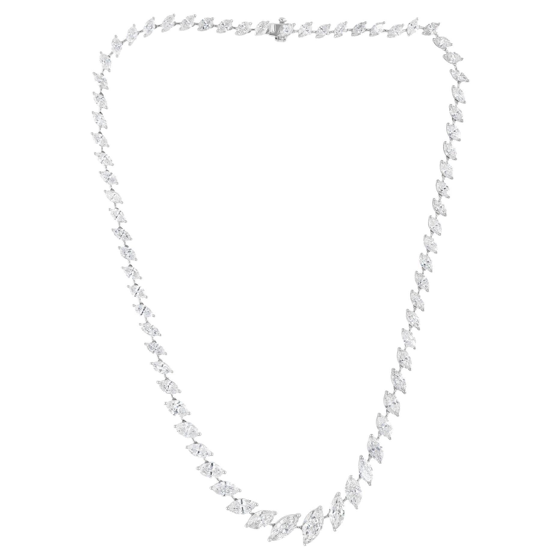 Collier tennis de mariage en diamants naturels taille marquise, 20,31 carats, en or blanc 18 carats