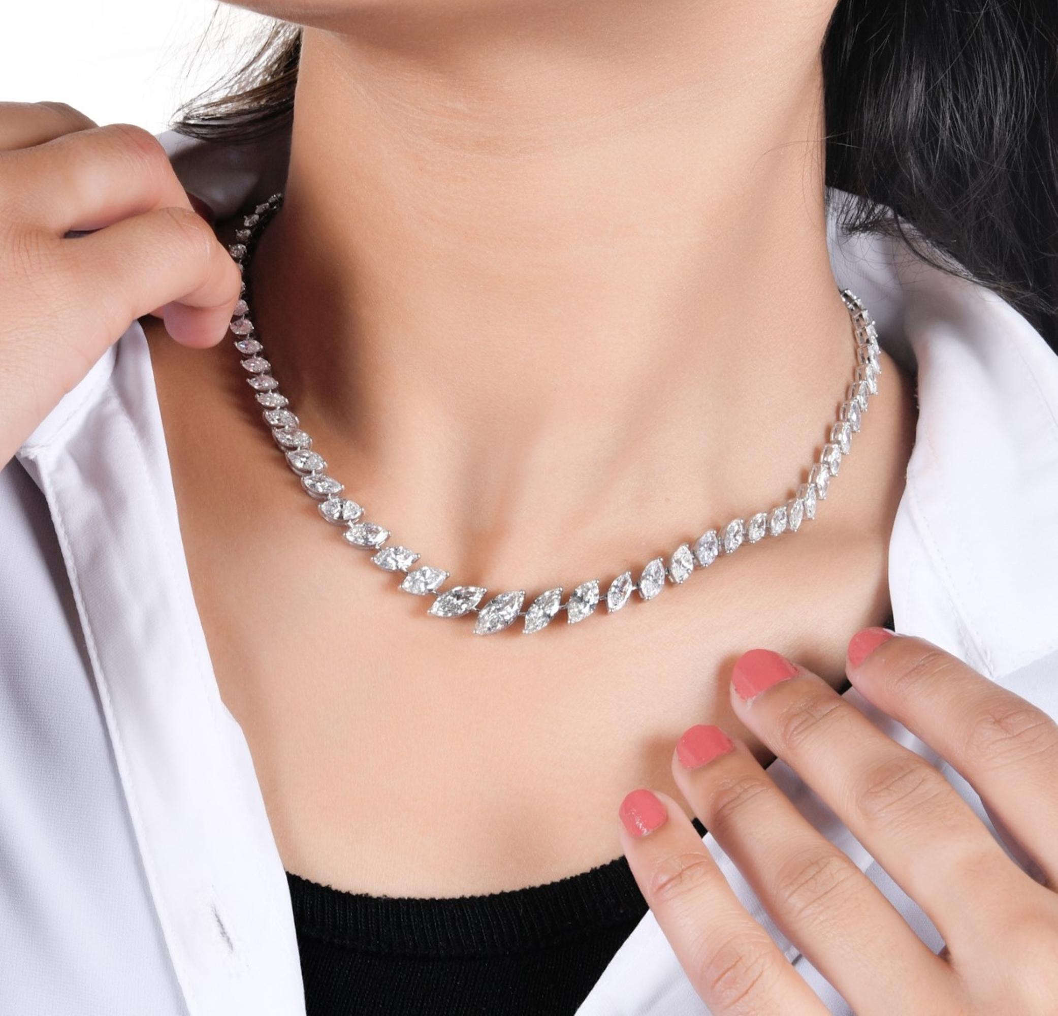 Taille Marquise Collier de mariage en or blanc 14k avec chaîne de diamants naturels taille Marquise 20.31Ct en vente