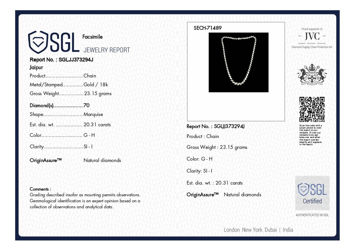 Collier de mariage en or blanc 14k avec chaîne de diamants naturels taille Marquise 20.31Ct en vente 1