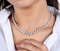 Marquise Cut 20.31 Ct Natural Diamond Wedding Tennis Necklace 18k White Gold