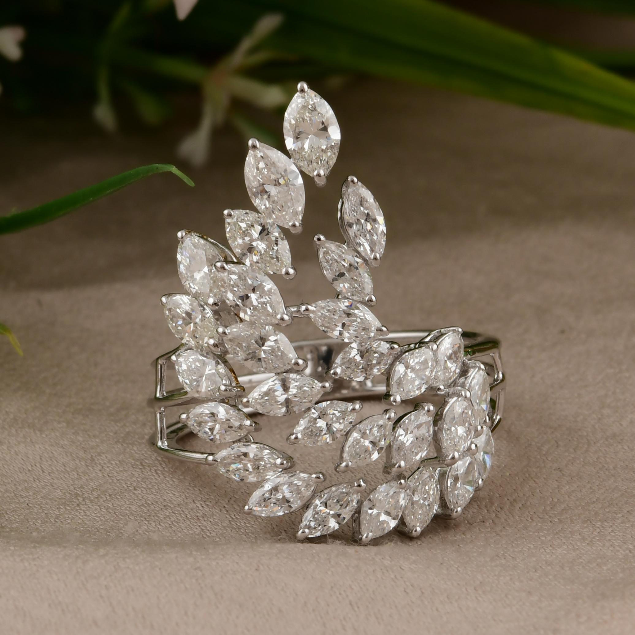 For Sale:  Marquise Cut 2.61Ct Natural Diamond Cocktail Ring 18K Solid White Gold 5