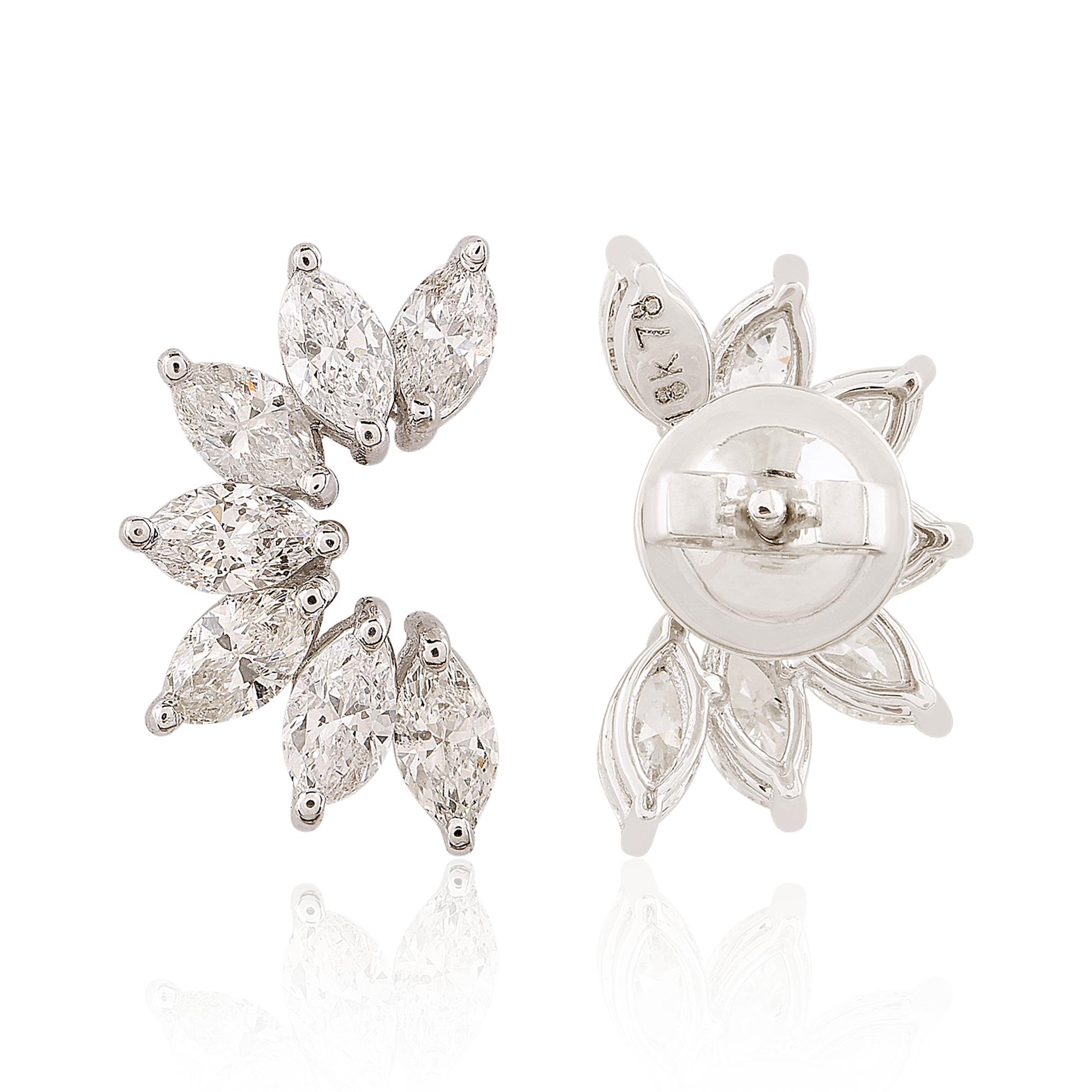 2 Ct Marquise Cut Natural Diamond Stud Earrings In 18K Gold All Tariffs Paid Neuf - En vente à Diera, Dubai