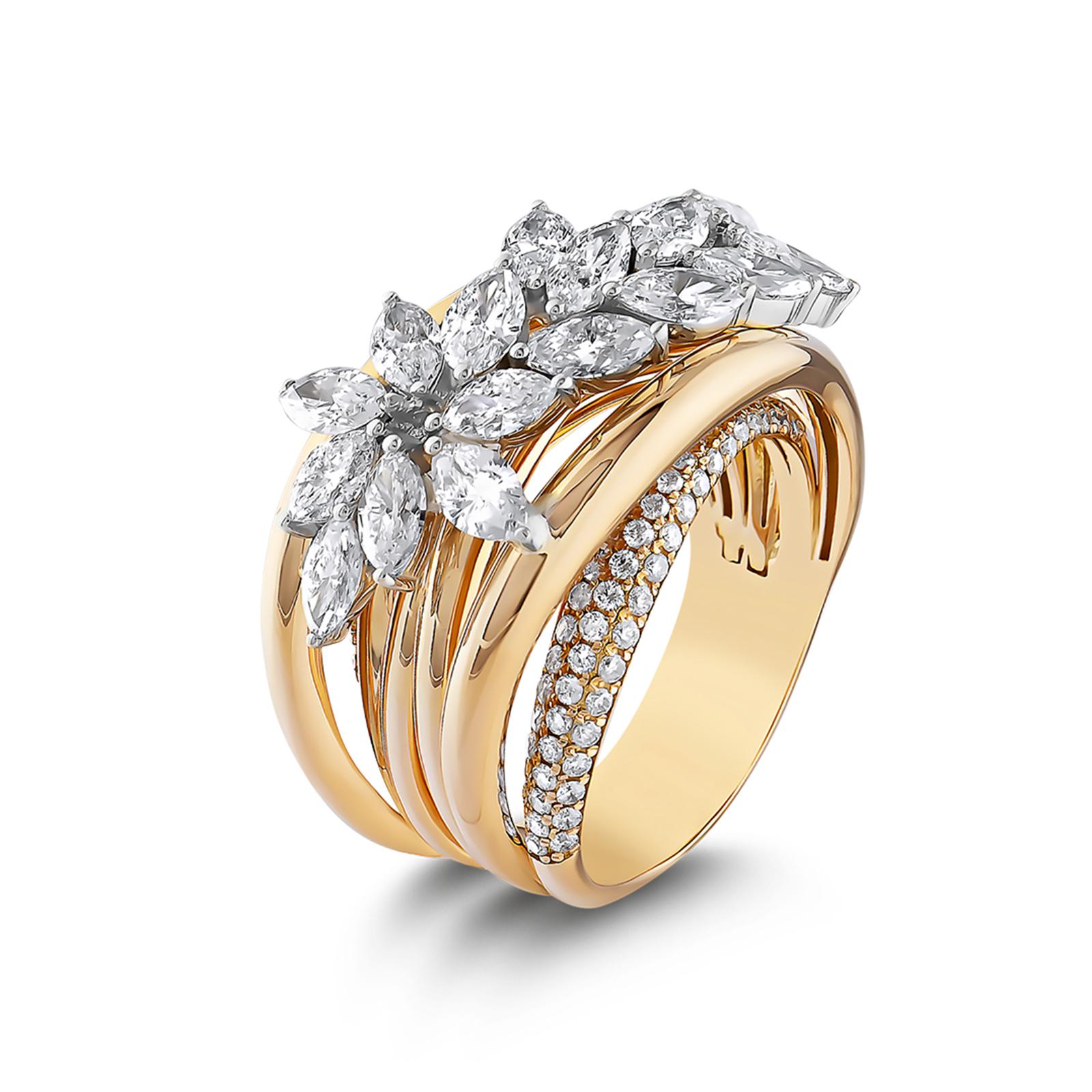 For Sale:  Marquise Cut 3.13 Carat Diamond Modern Cocktail Ring, Solid 18K Yellow Gold 3