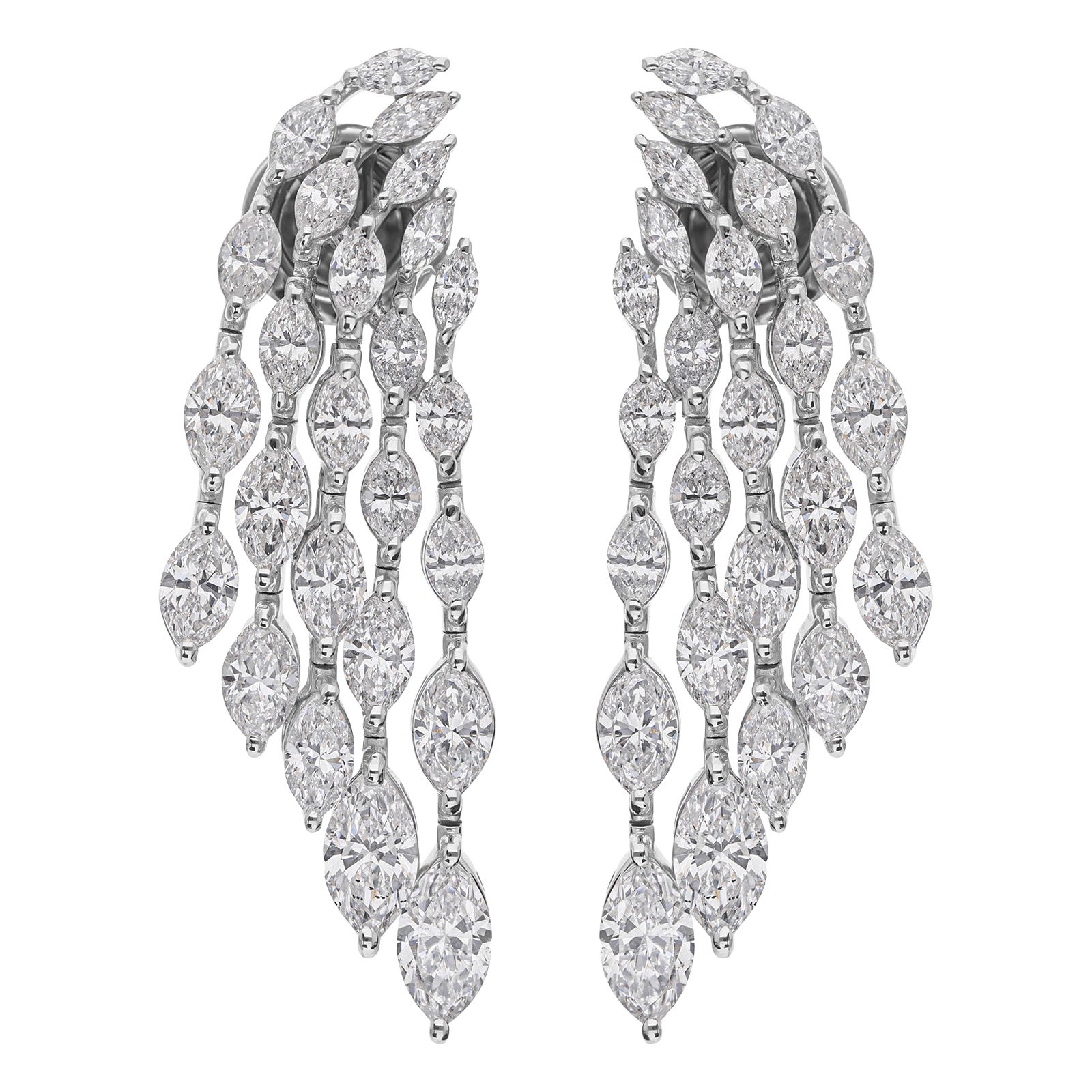 Natural Diamond Marquise Drop Earrings 4.35 Carats in 18K White Gold