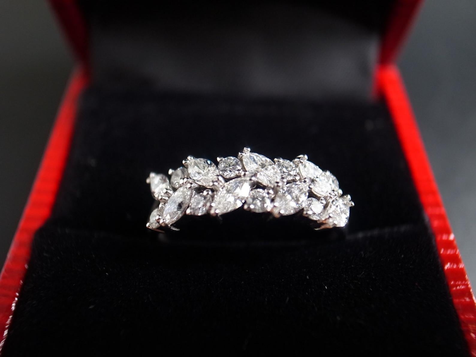 For Sale:  Marquise Cut and Round Brilliant Cut Diamond Unique Wedding Ring 18k White Gold 7