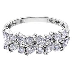Marquise Cut and Round Brilliant Cut Diamond Unique Wedding Ring 18k White Gold
