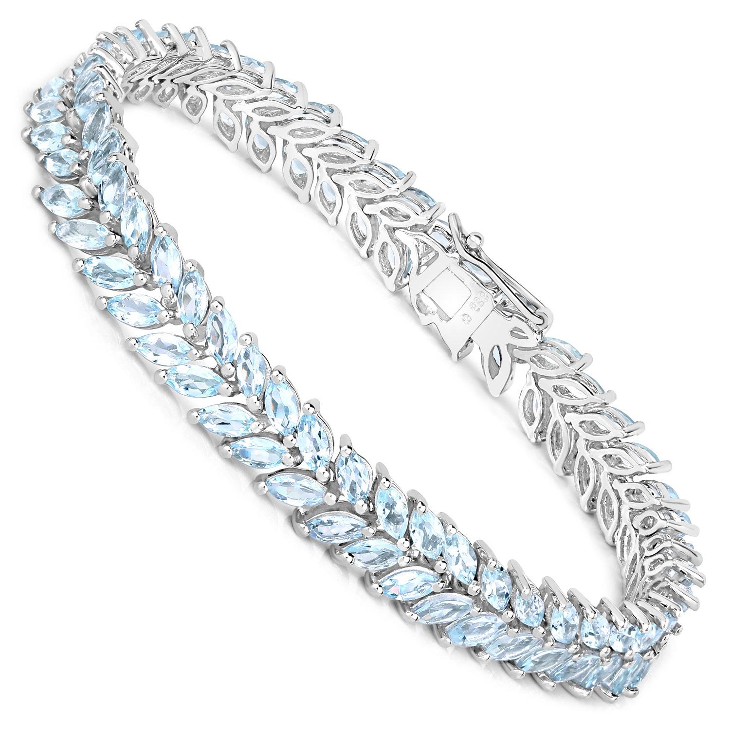 Contemporary Marquise Cut Aquamarine Bracelet 10.12 Carats Sterling Silver For Sale