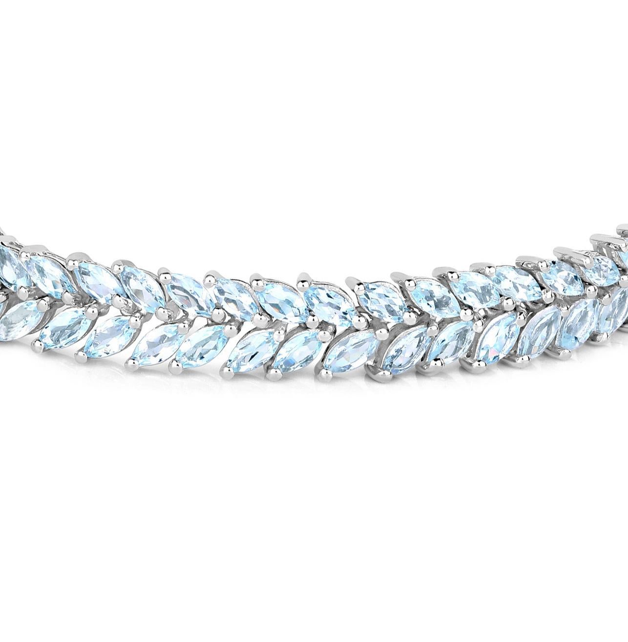 Marquise Cut Aquamarine Bracelet 10.12 Carats Sterling Silver In New Condition For Sale In Laguna Niguel, CA