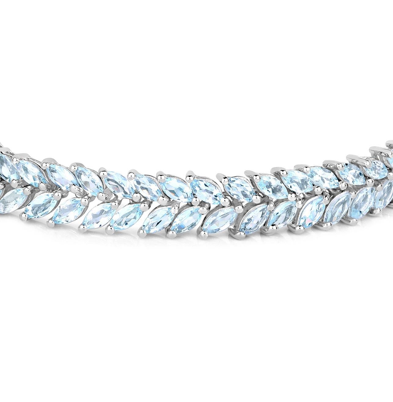 Marquise Cut Aquamarine Bracelet 10.12 Carats Sterling Silver In New Condition For Sale In Aliso Viejo, CA