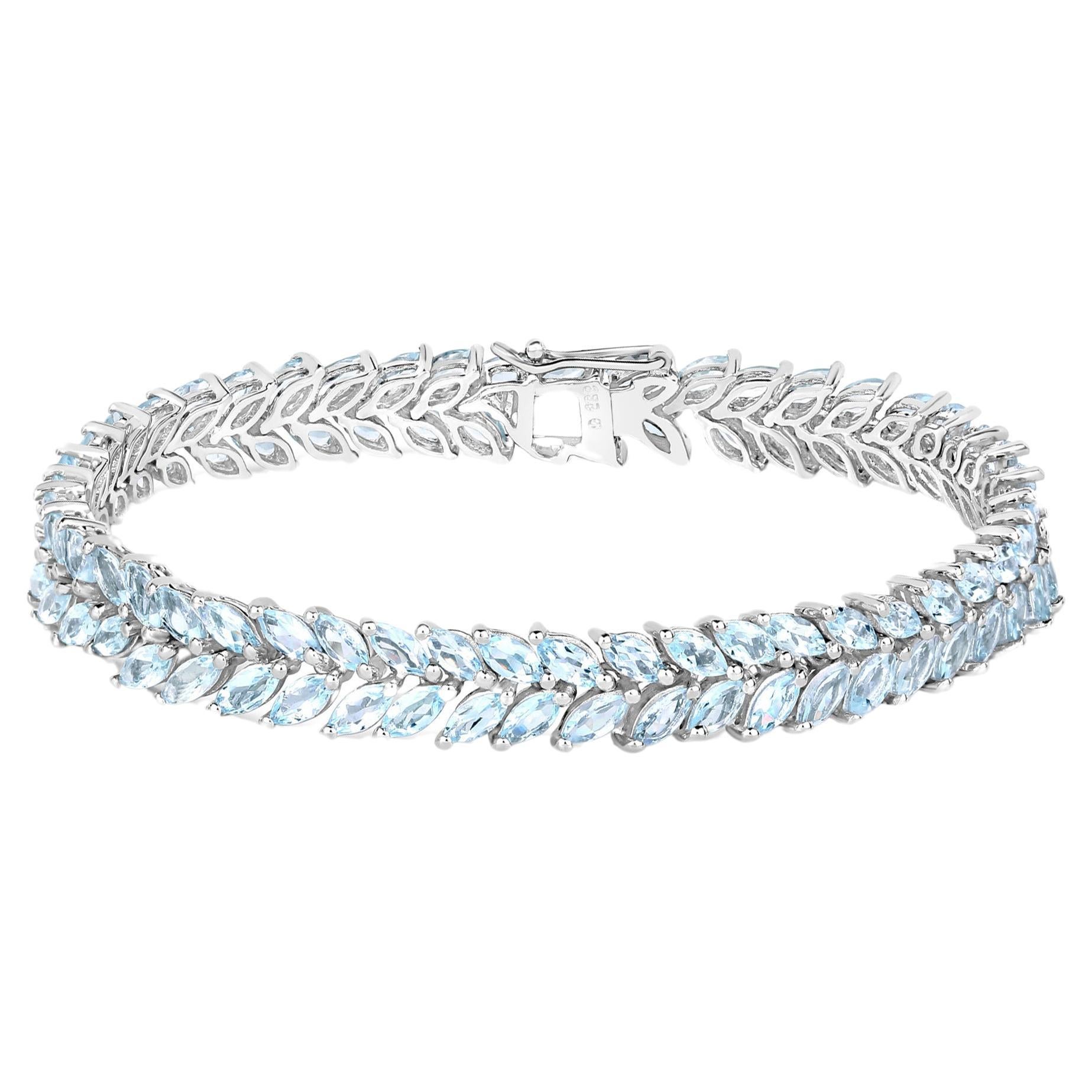 Marquise Cut Aquamarine Bracelet 10.12 Carats Sterling Silver For Sale