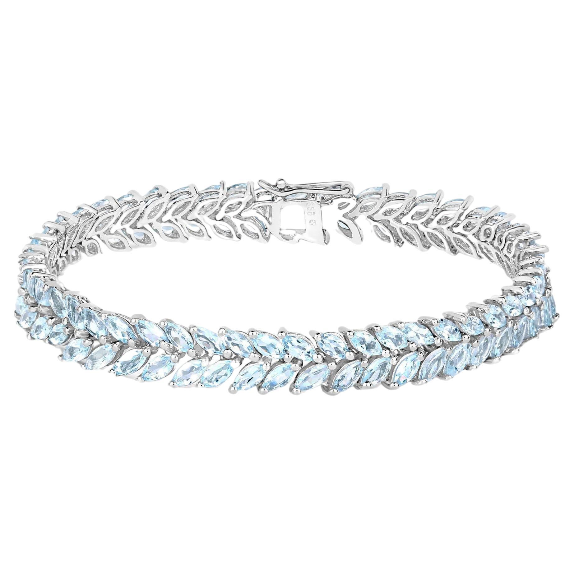 Marquise Cut Aquamarine Bracelet 10.12 Carats Sterling Silver For Sale