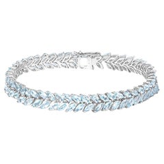 Marquise Cut Aquamarine Bracelet 10.12 Carats Sterling Silver