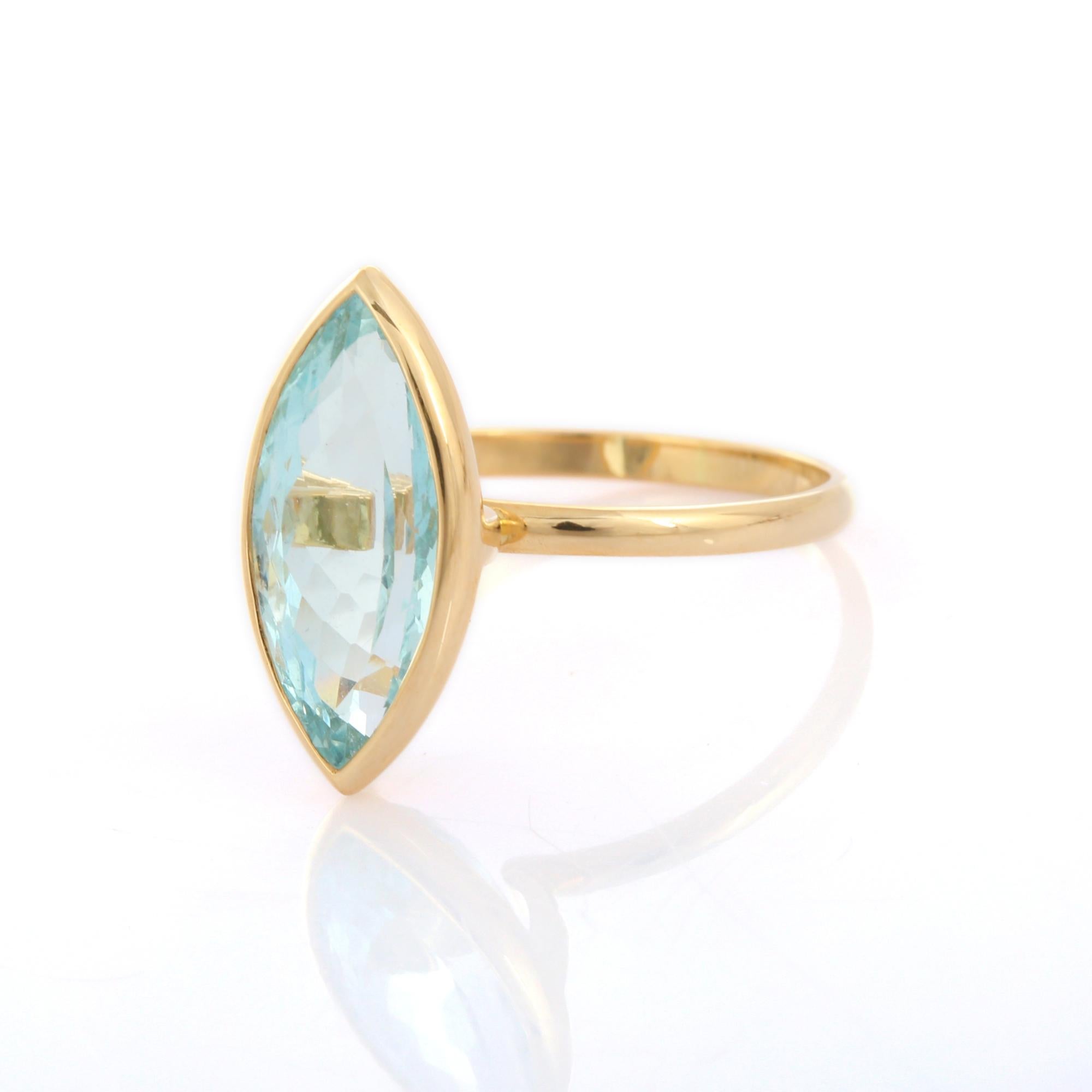 For Sale:  Marquise Cut Aquamarine Cocktail Ring in 18K Yellow Gold  4
