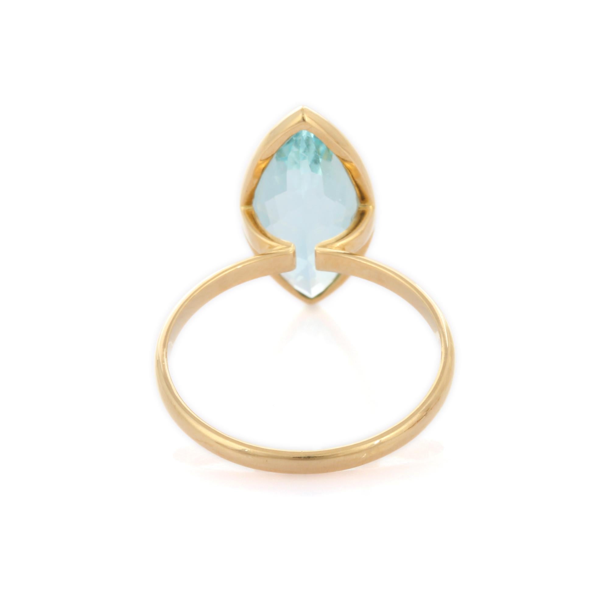 For Sale:  Marquise Cut Aquamarine Cocktail Ring in 18K Yellow Gold  7