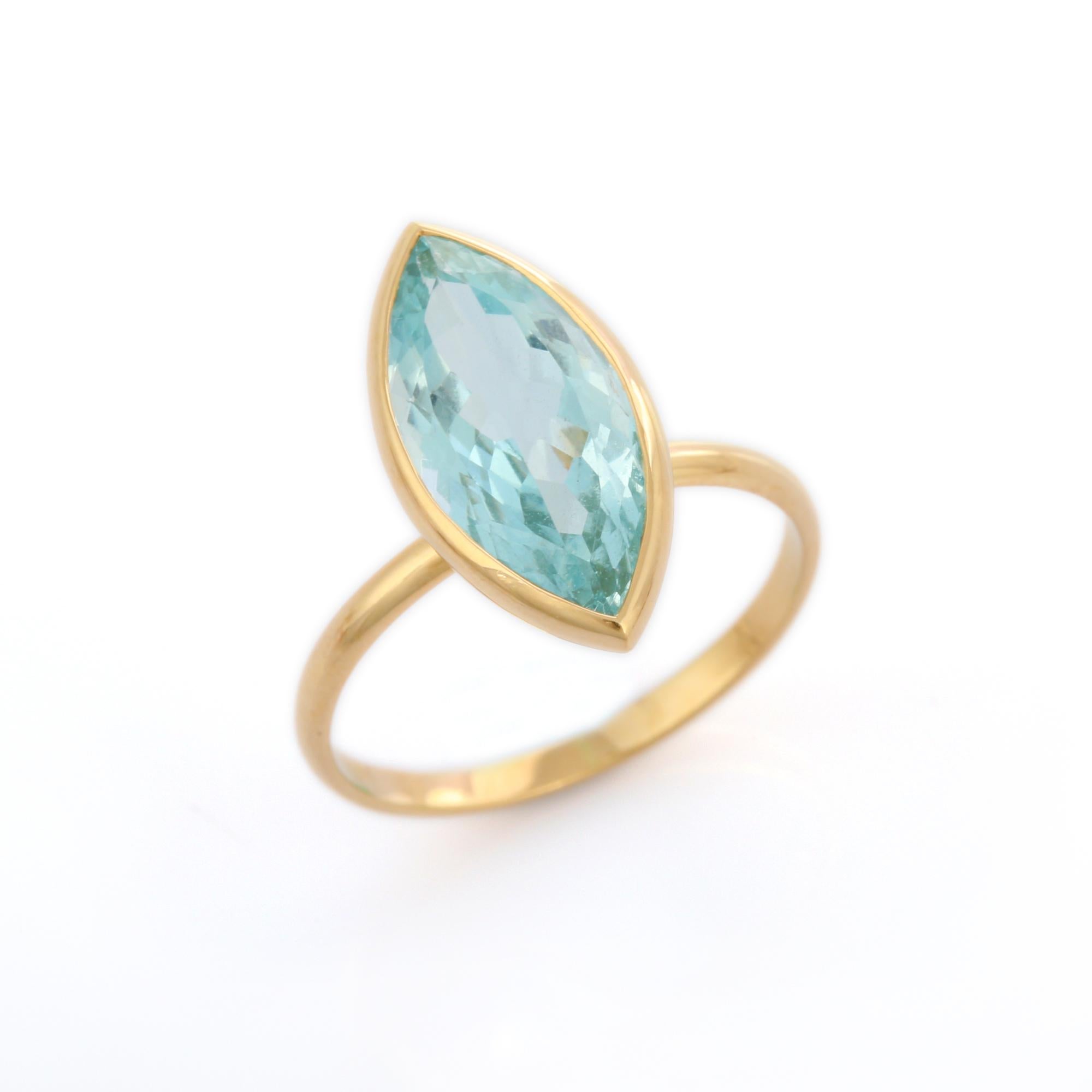 For Sale:  Marquise Cut Aquamarine Cocktail Ring in 18K Yellow Gold  10