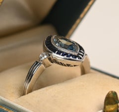 Marquise Cut Aquamarine Ring. French Sapphire Halo Diamond Shoulder Platinum