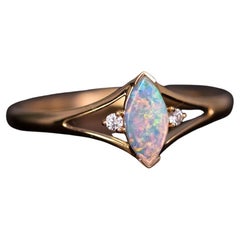 Marquise Cut Australian Solid Opal & Diamond Ring 18K Yellow Gold