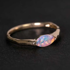 Marquise Cut Australian Solid Opal Wave Band 14K Yellow Gold