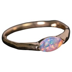 Marquise Cut Australian Solid Opal Wave Band 14K Yellow Gold