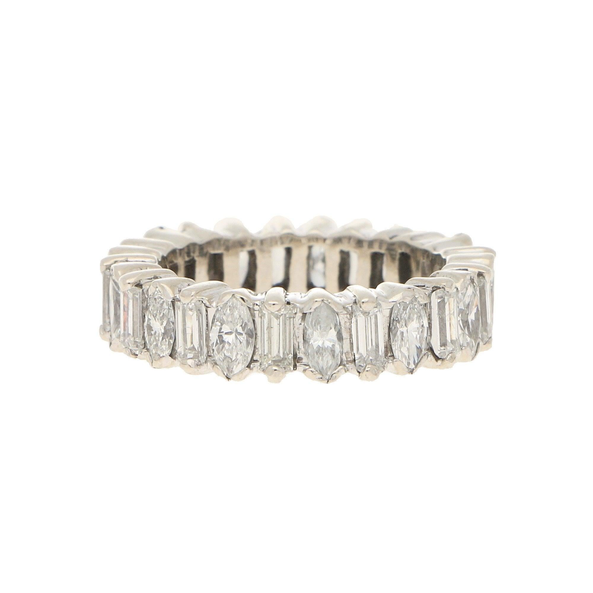 Marquise Cut Marquise & Baguette-Cut Diamond Full Eternity Ring in 18ct White Gold