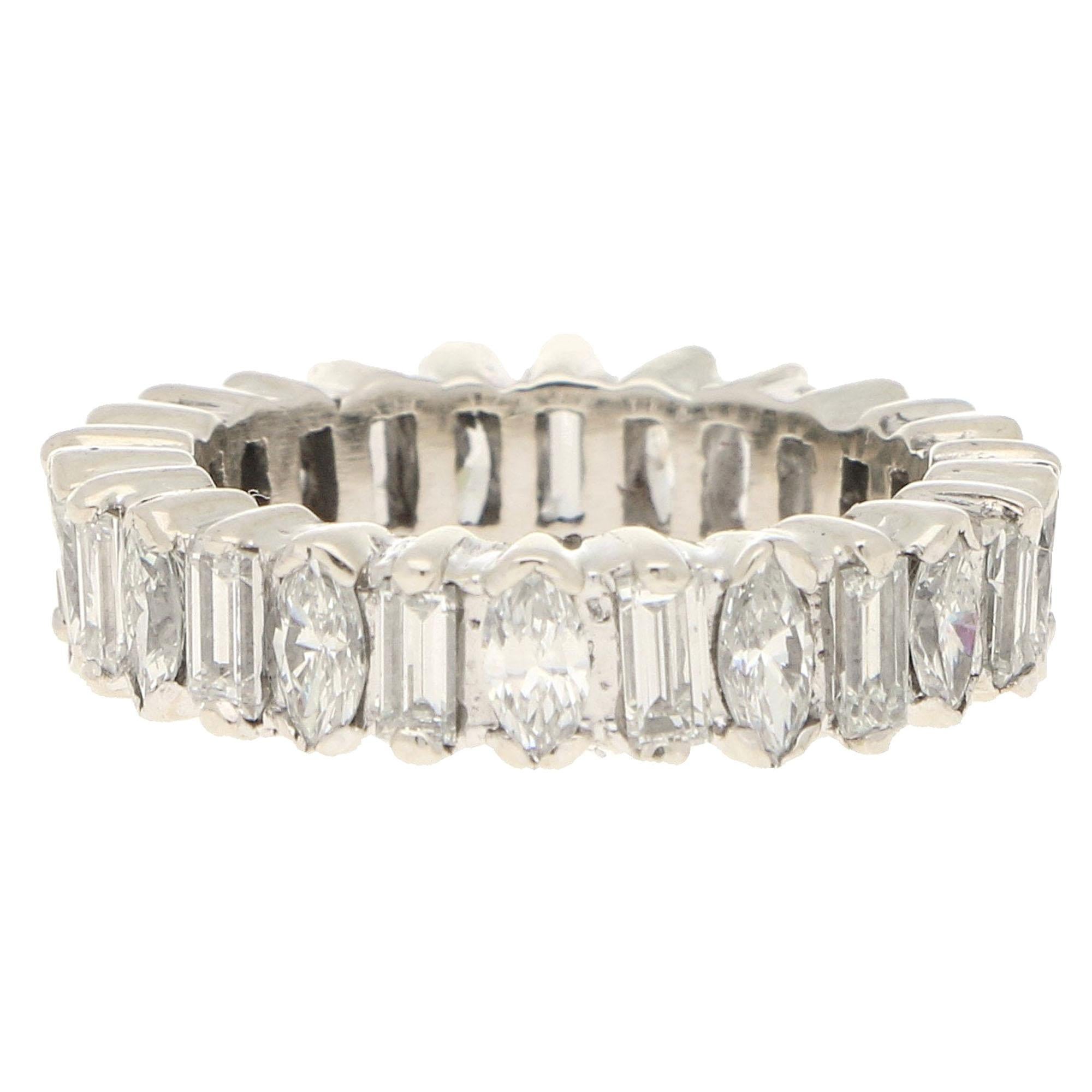 Marquise & Baguette-Cut Diamond Full Eternity Ring in 18ct White Gold