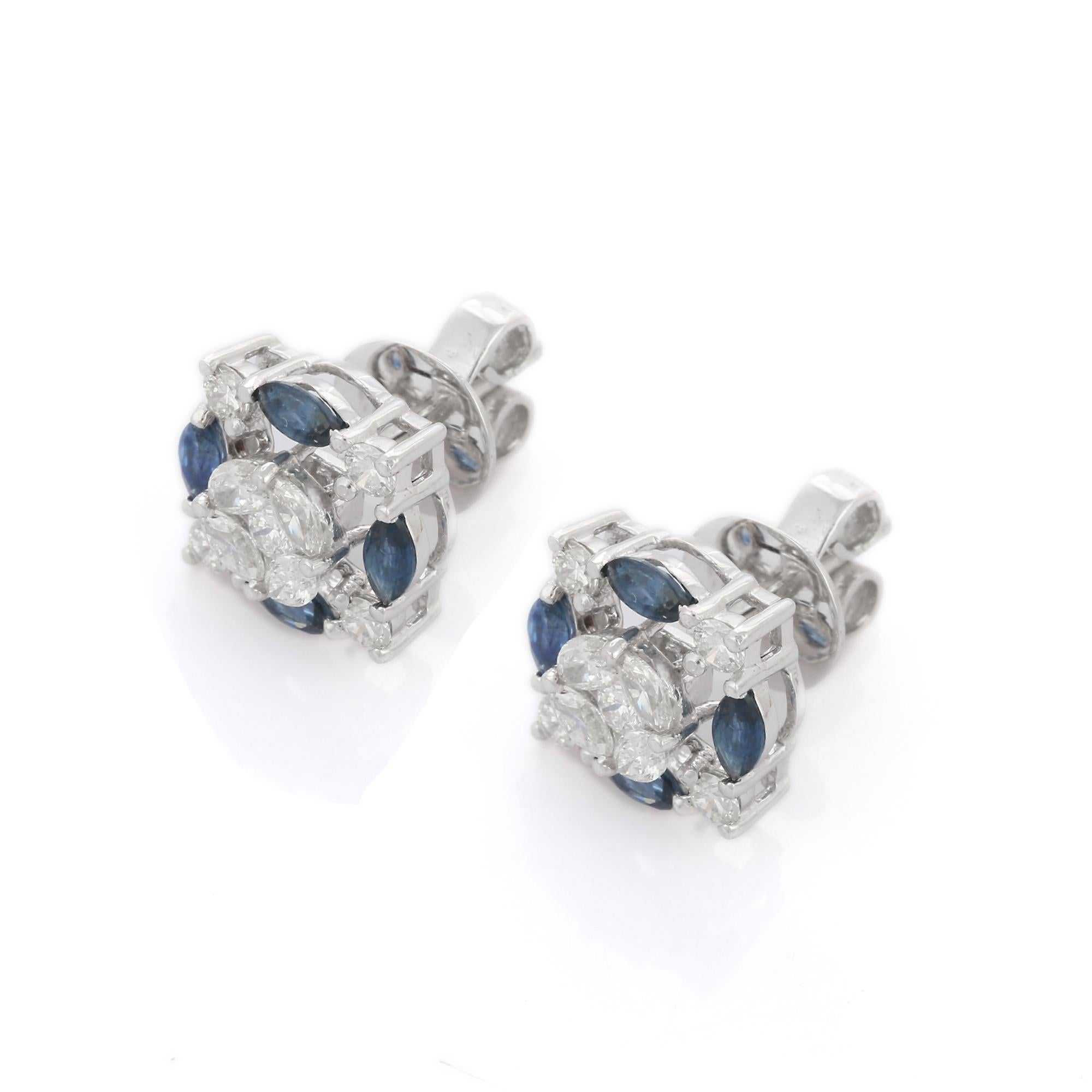 Studs create a subtle beauty while showcasing the colors of the natural precious gemstones and illuminating diamonds making a statement.

Marquise cut blue sapphire studs in 18K gold. Embrace your look with these stunning pair of earrings suitable