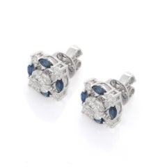 Marquise Cut Blue Sapphire Diamond Stud Earrings in 18K White Gold