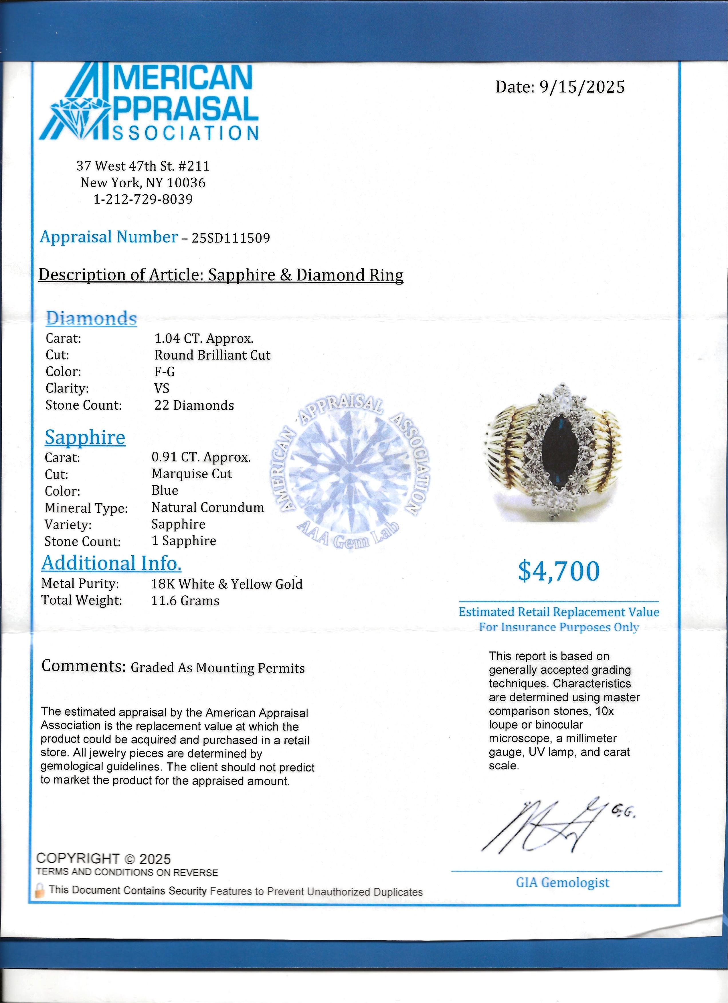Bague cocktail texturée en or 18 carats avec saphir bleu taillé en marquise et diamant en vente 5