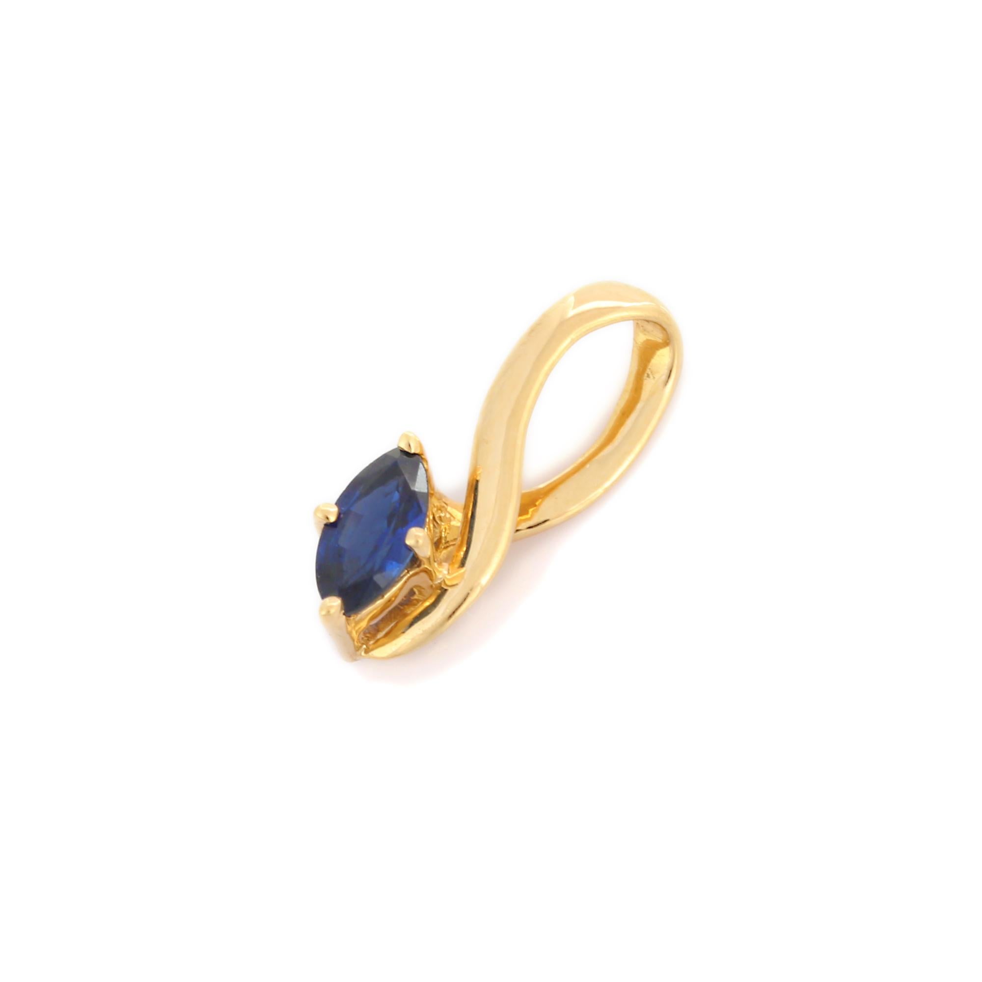 Natural Blue Sapphire pendant in 18K Gold. It has a marquise cut sapphire that completes your look with a decent touch. Pendants are used to wear or gifted to represent love and promises. It's an attractive jewelry piece that goes with every basic