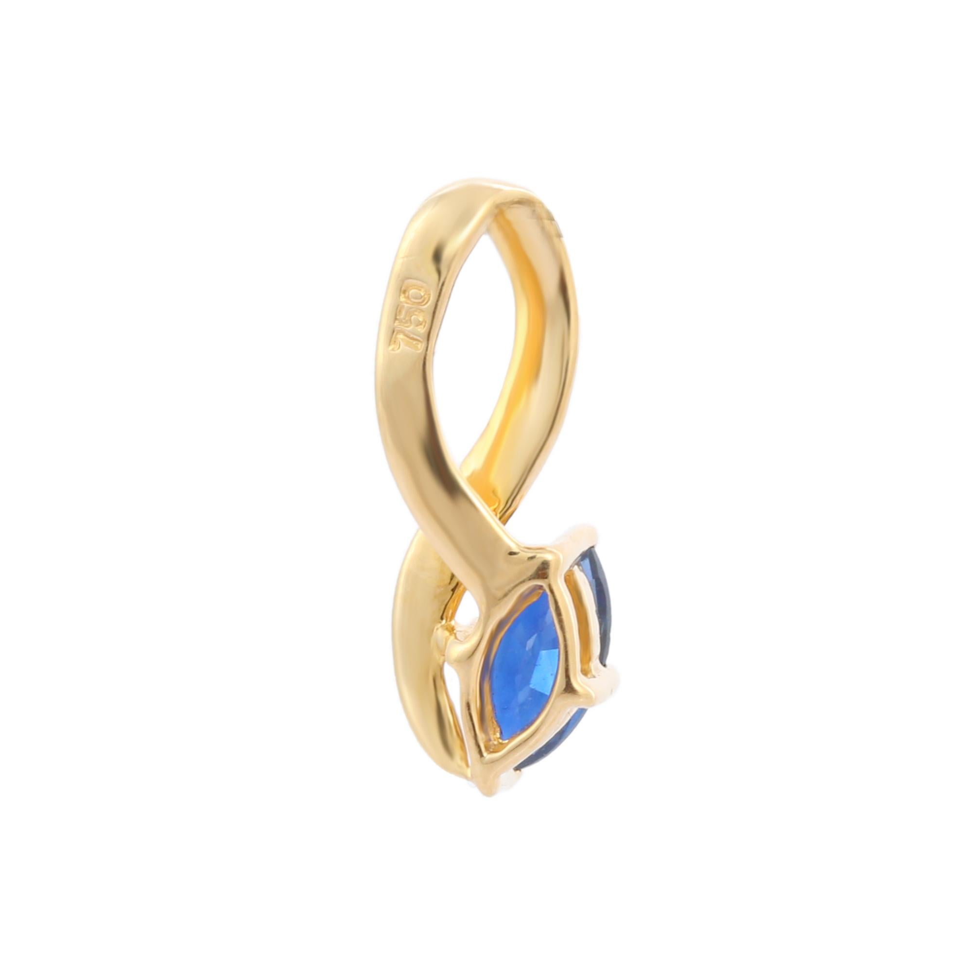 Marquise Cut Blue Sapphire Pendant Set in 18K Yellow Gold Setting In New Condition For Sale In Houston, TX