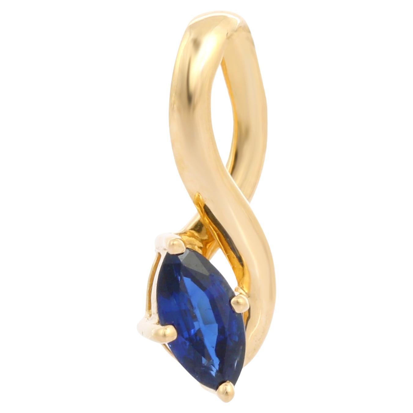 Marquise Cut Blue Sapphire Pendant Set in 18K Yellow Gold Setting For Sale