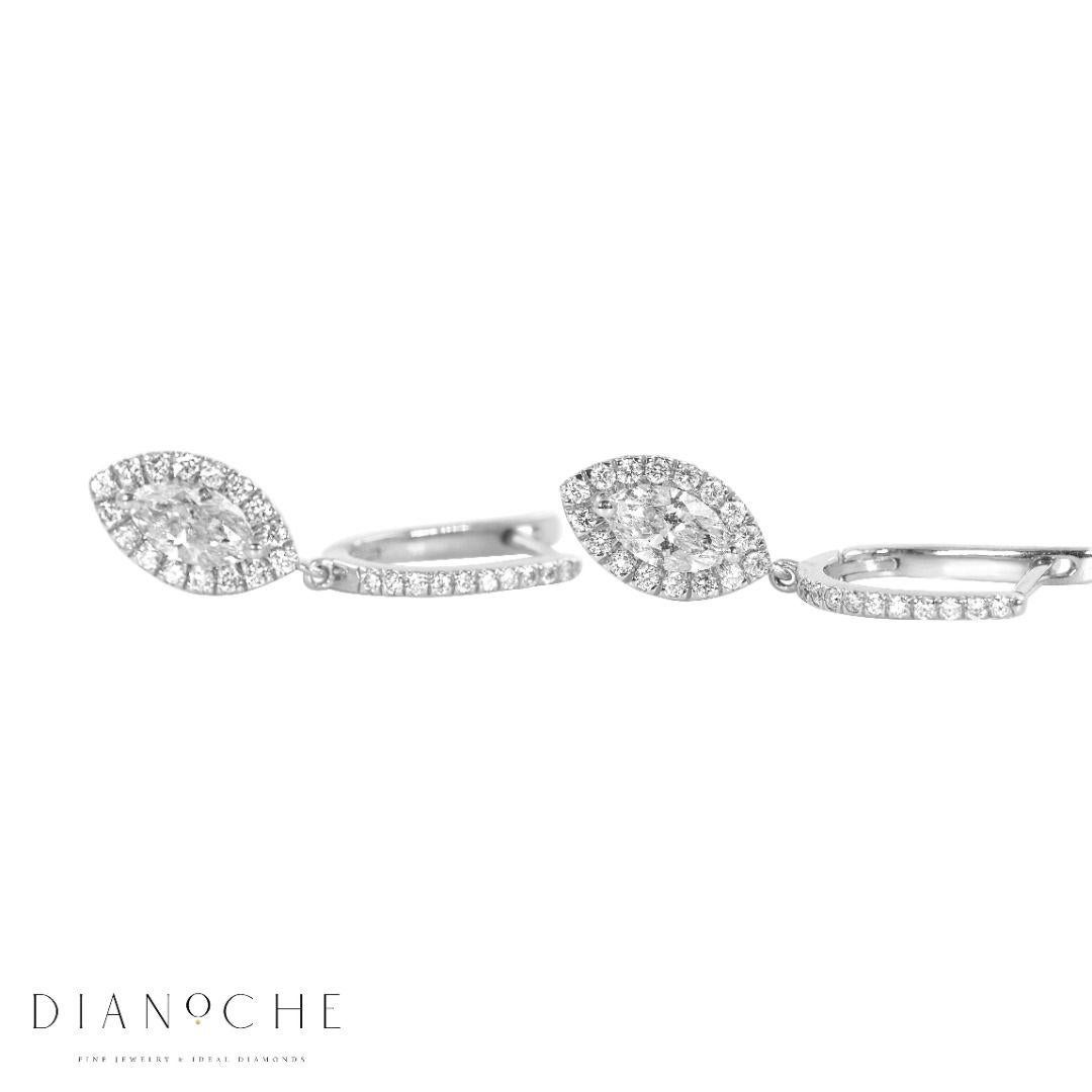 Women's Marquise Cut Classic Diamond Halo Dangle Earrings in 14k White Gold For Sale