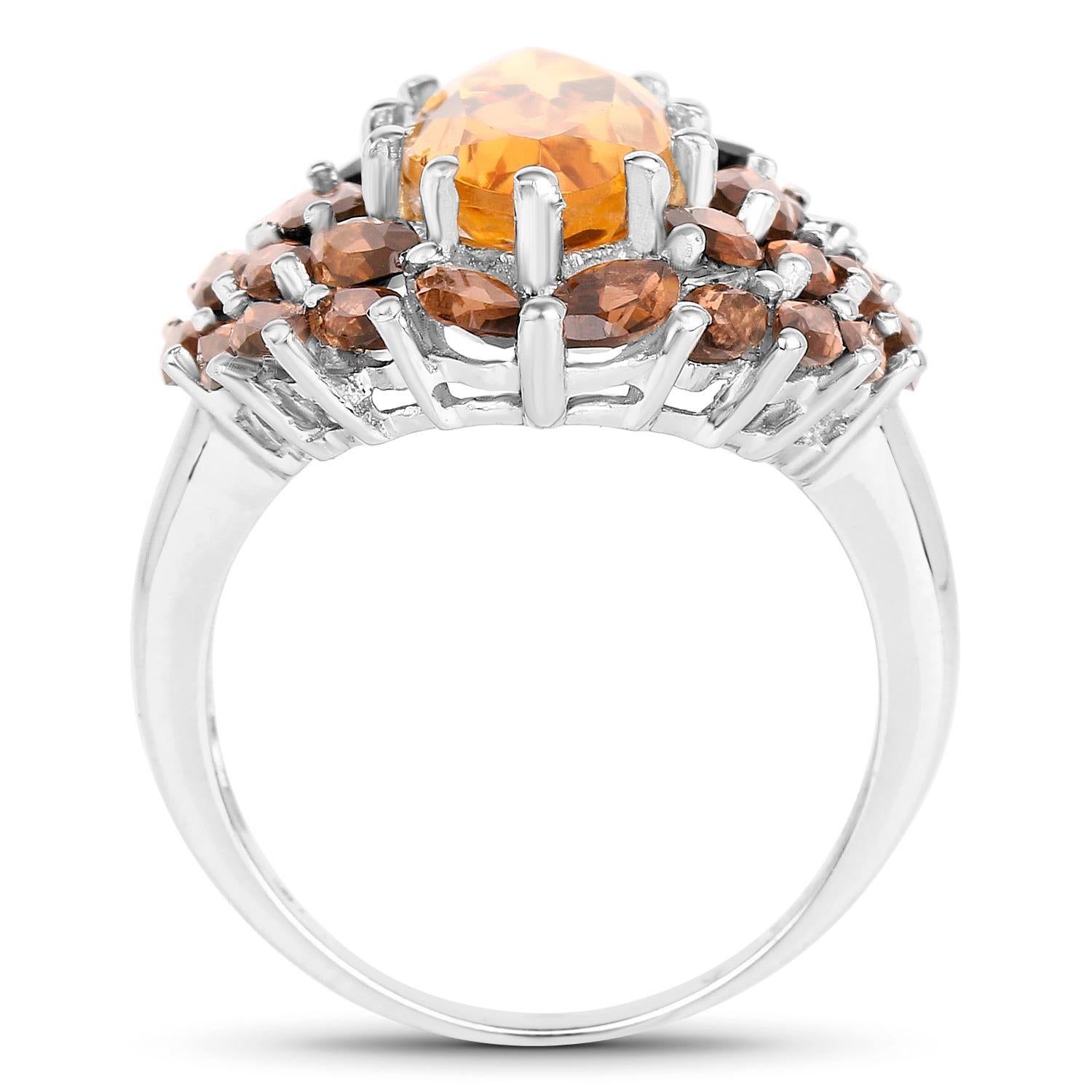Women's Marquise Cut Cocktail Ring Citrine and Smoky Quartz 6.20 Carats For Sale