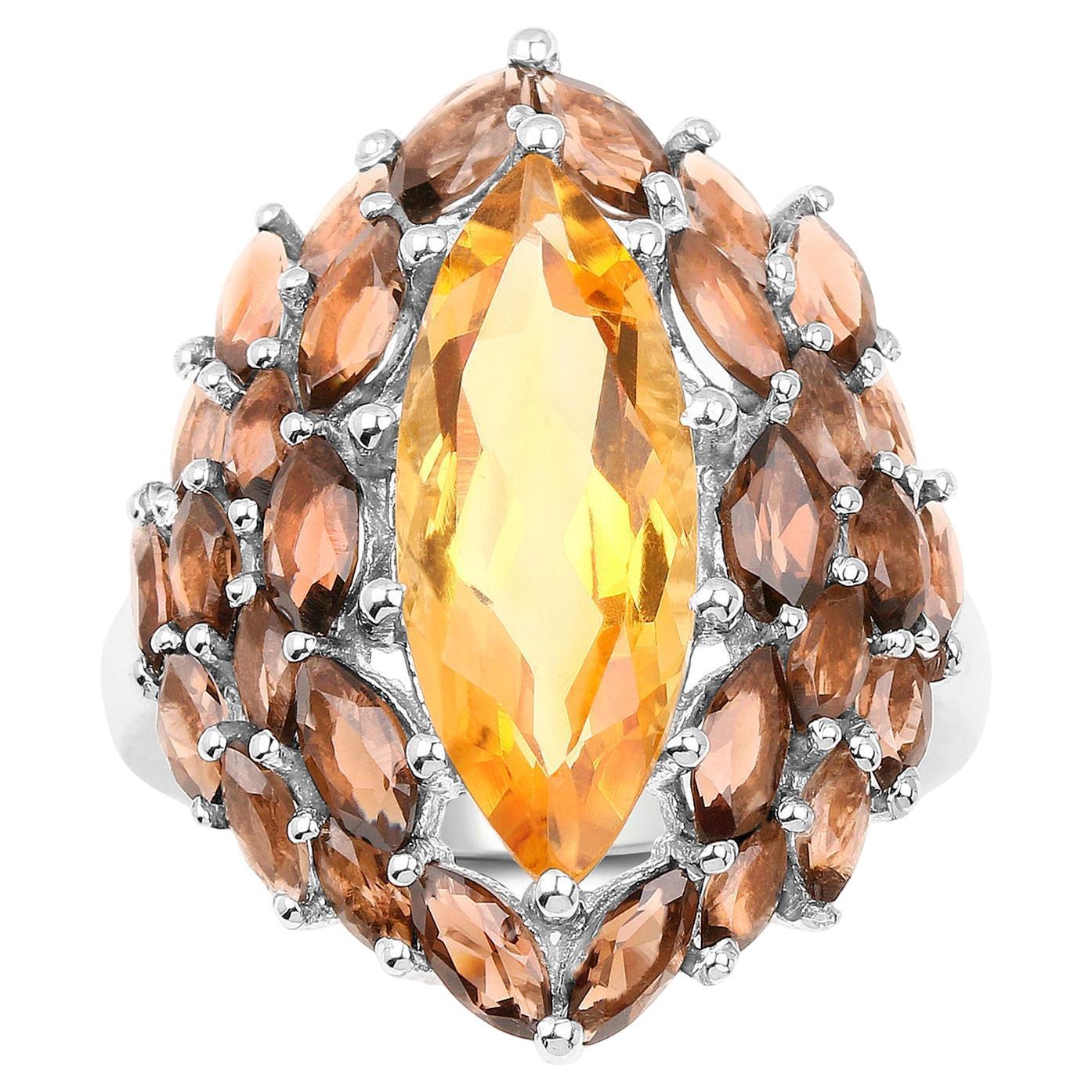 Anello cocktail con taglio marquise Citrino e quarzo fumé 6,20 carati in vendita