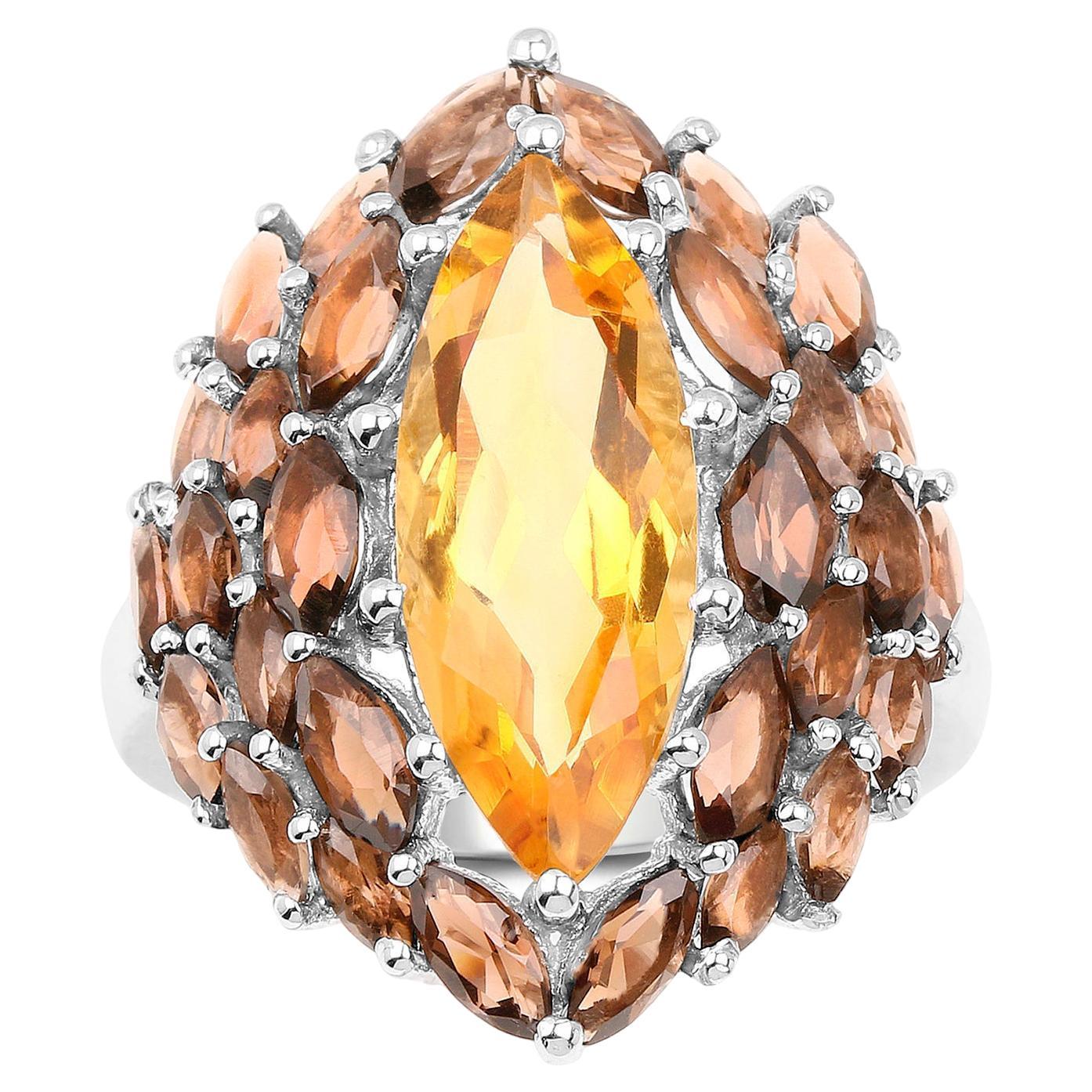Anillo cóctel talla marquesa citrino y cuarzo ahumado 6,20 quilates