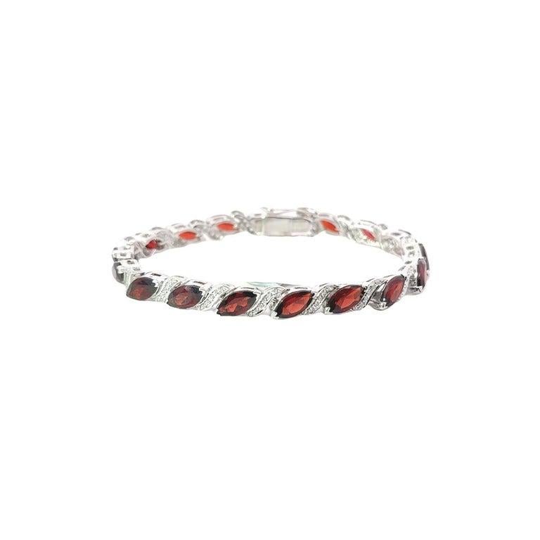 Marquise Cut Deep Red Garnet Tennis Bracelet 925 Sterling Silver Jewelry for Mom For Sale 1